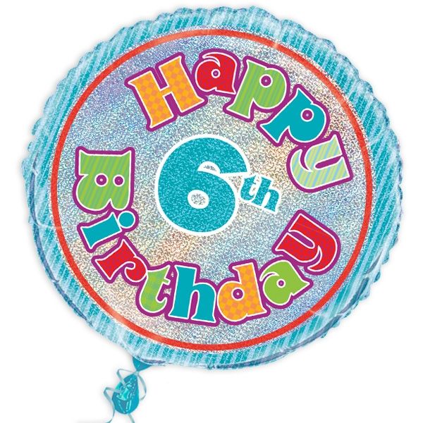 Folieballon 6. Geburtstag, prismatisch schimmernd, 45 cm