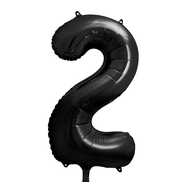 XXL Zahlenballon, Ziffer 2 in schwarz, 86cm hoch