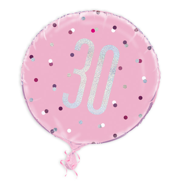 Folienballon rund pink, 30. HapBirth. 35cm