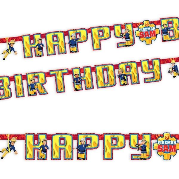 Buchstabenkette Feuerwehrmann Sam, Happy Birthday, 1,8m x 11cm