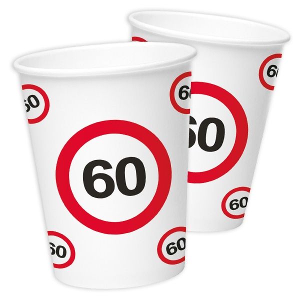 60th Birthday Traffic Sign Paper Cups 350 ml - 8 pieces