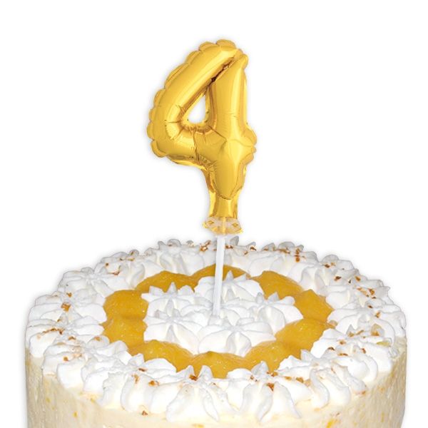 Cake Topper, Zahl "4" in gold, Folie, 12,7cm