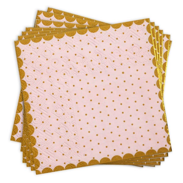 Papierservietten in rosa mit Goldrand, 20er Pack, 25cm x 25cm