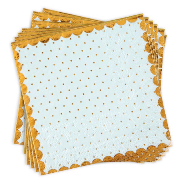 Papierservietten in hellblau mit Goldrand, 20er Pack, 25cm x 25cm