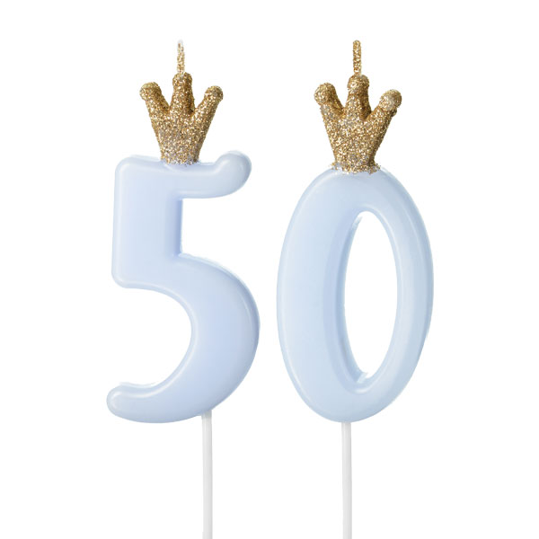 Zahlenkerzen-Set zum 50. Geburtstag in hellblau