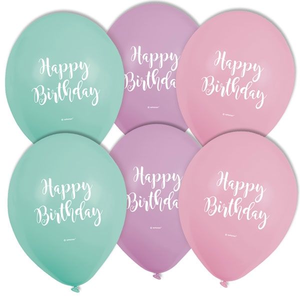 Latexballons Happy Birthday Pastell,6er, 22,8cm