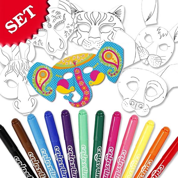 Kindermasken Zootiere + Colortime Filzschreiber