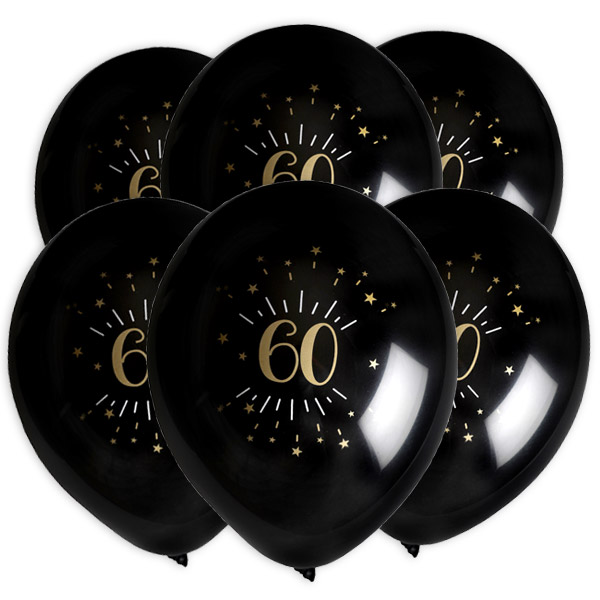 Luftballons "Zahl 60" in schwarz-gold, 8er Pack, Ø 23cm