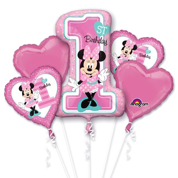 Folienballon-Set "Minnie 1st Birthday", 5 Stk, verpackt