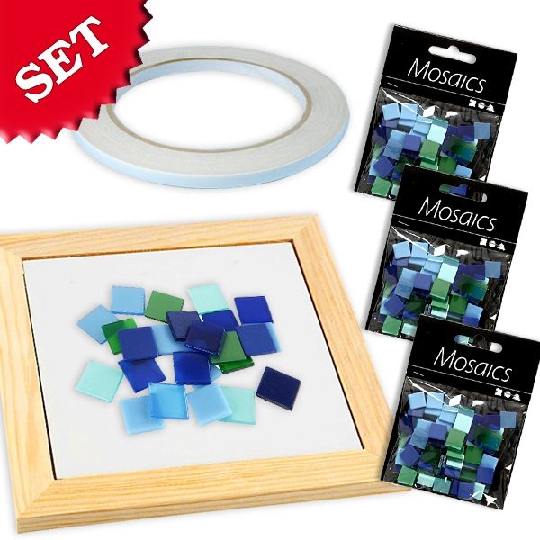 Bastelset Mosaik, 1 Untersetzer, 300 Steine u. Klebeband, Blau-Mix