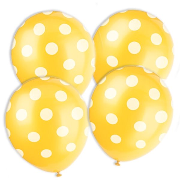 Latexballons gelb+weiß.Punkte,6er,30cm