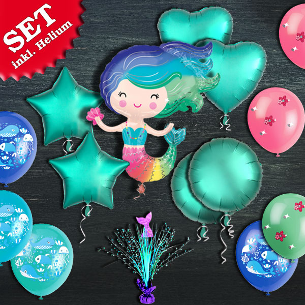 Ballongas-Set "Meerjungfrau" 50er +Ballons