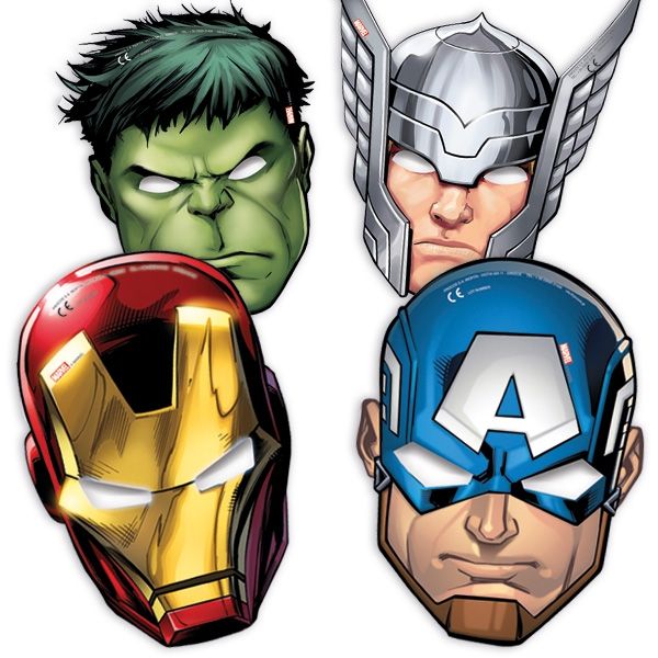 Masken Avengers, 6er,Pappe, 22cm x 16cm