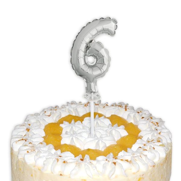 Cake Topper, Zahl "6" in silber, Folie, 12,7cm