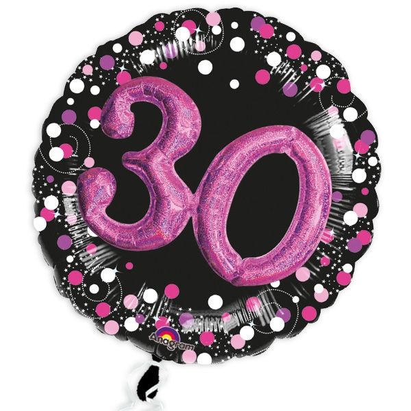 3D Effekt Glitzer-Folieballon Set 30. Geburtstag, schwarz-pink