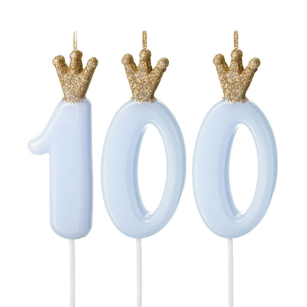 Zahlenkerzen-Set zum 100. Geburtstag in hellblau