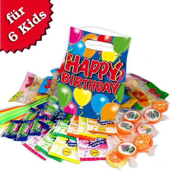 Mitgebseltüte Happy Birthday Ballon, 6er + Süßigkeiten-Set