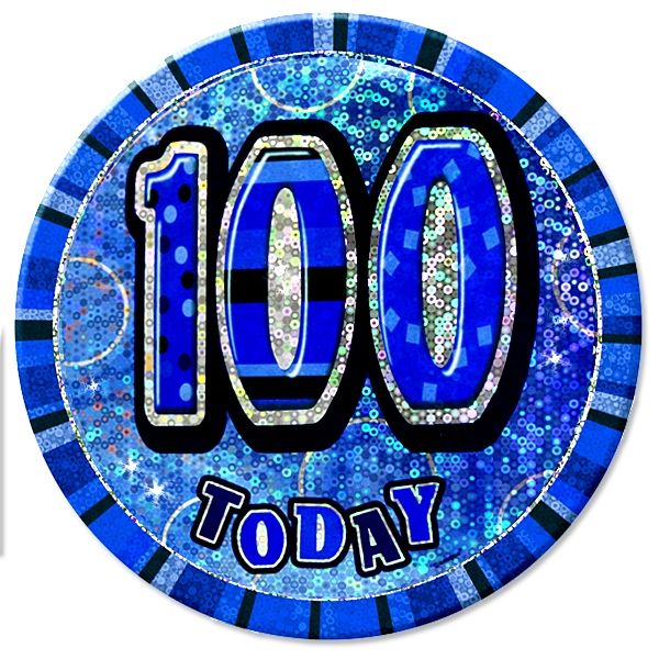 Button rund Zahl 100 glitzernd,15cm,blau