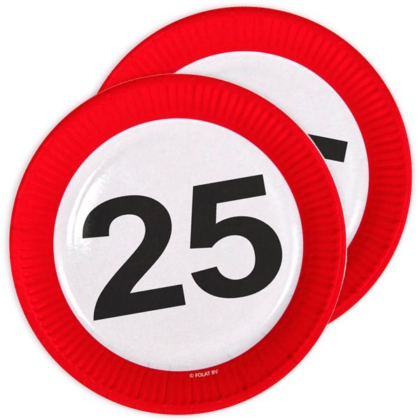 25th Birthday Traffic Sign Paper Plates - 8 pieces