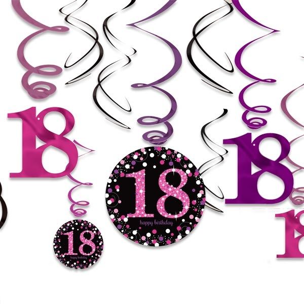Spiralen 18. Geburtstag pink-schwarz 12er, 60cm
