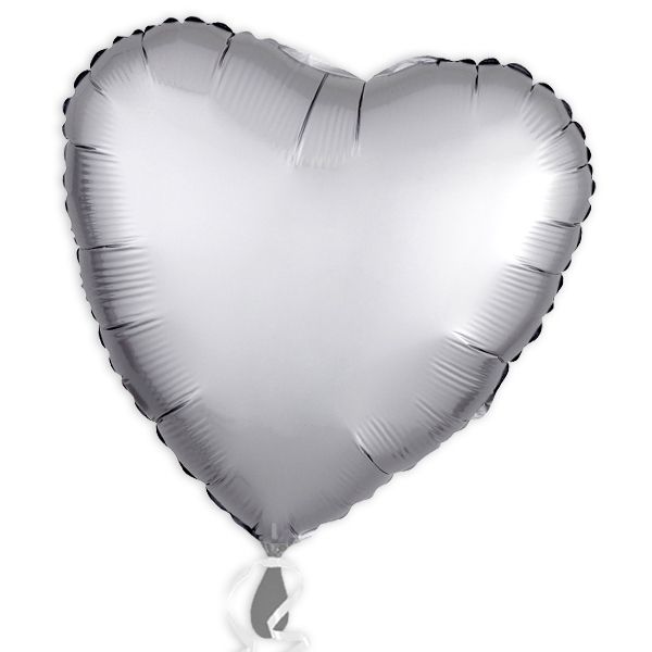 Folieballon Herz Satin Luxe Platin-Silber, 34 cm
