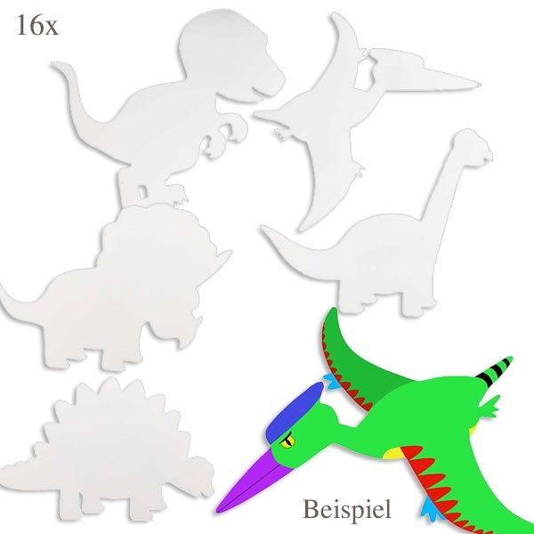 Dino-Motive in weiß, 16er Pack, zum Bemalen und Gestalten, 22cm bis 25cm