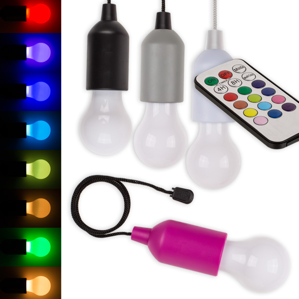 Leuchte mit LED, Glühbirne, ca. 16 cm, mit Fernbedienung, 4-farbig sortiert