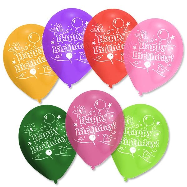 Latexballons Happy Birthday, 8er, 25,4cm