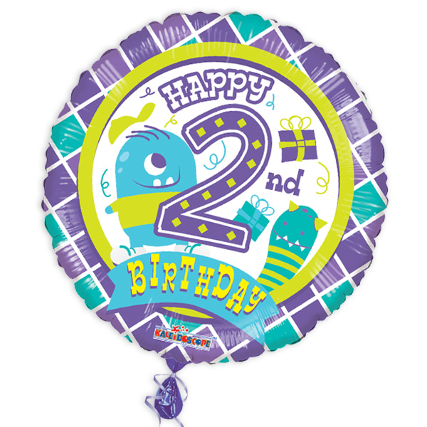 Folienballon, 2. Geburtstag, Monster, rund, 35cm