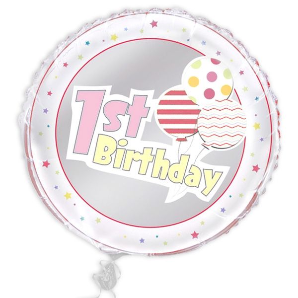 Folieballon "1st Birthday" rosa, 45 cm