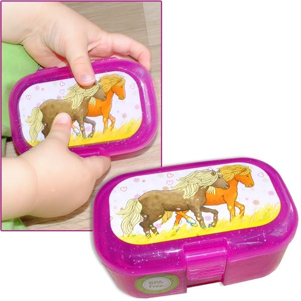 Mini-Lunchbox, Glitzer, Ponyhof, 10,5cm x 7cm