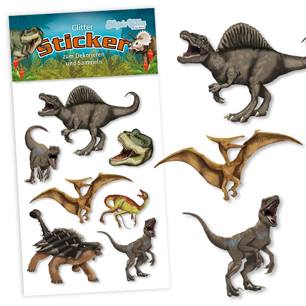 Glittersticker Dinosaurier, 1 Stickerkarte