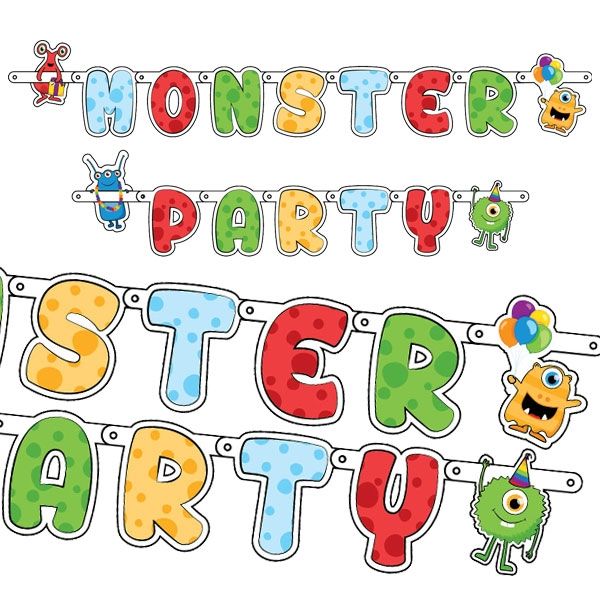 Buchstabenkette Monster Party, bunt, 1,5 m