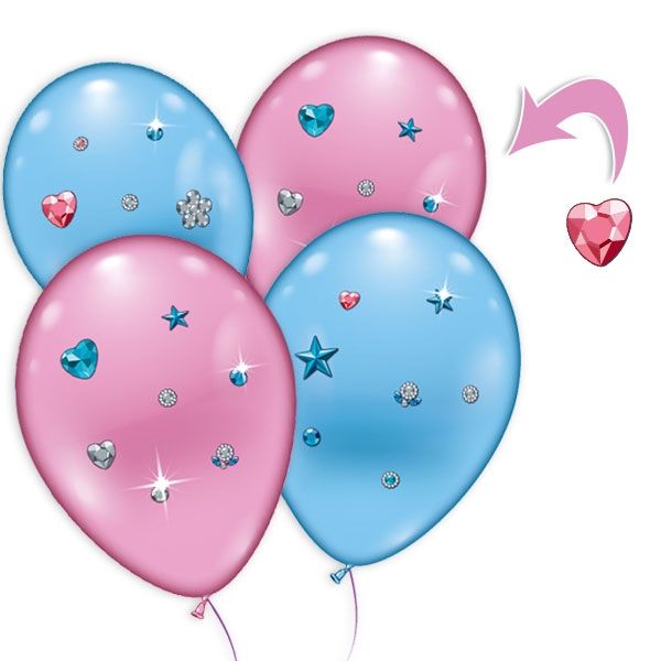 Ballons,Hearts & Stars Jewels,4er, rosa, blau, Ø 23-25cm
