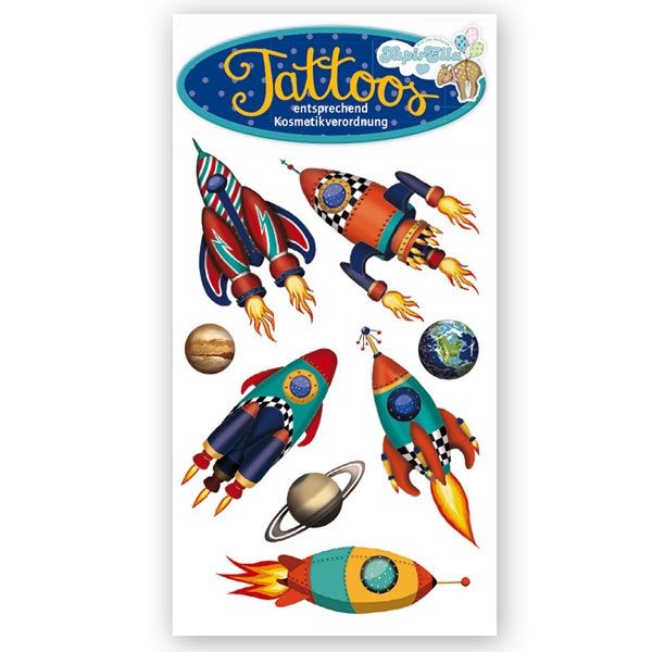 Tattoos Weltraum-Raketen, 1 Karte, 10,5x5,6cm