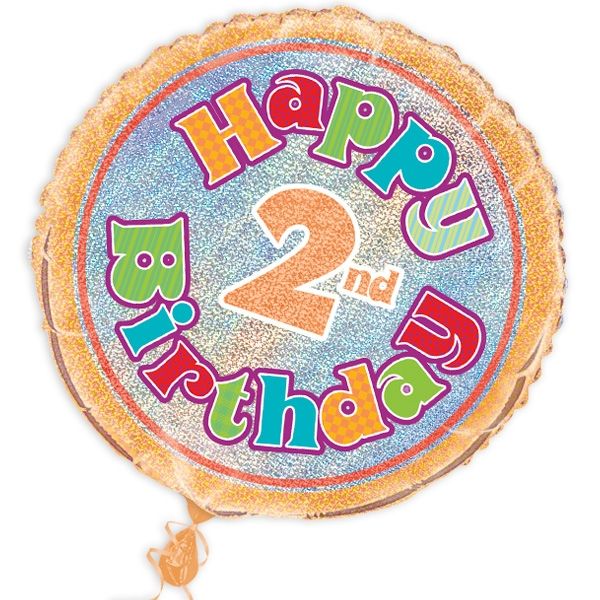 Folieballon 2. Geburtstag, prismatisch schimmernd, 45 cm