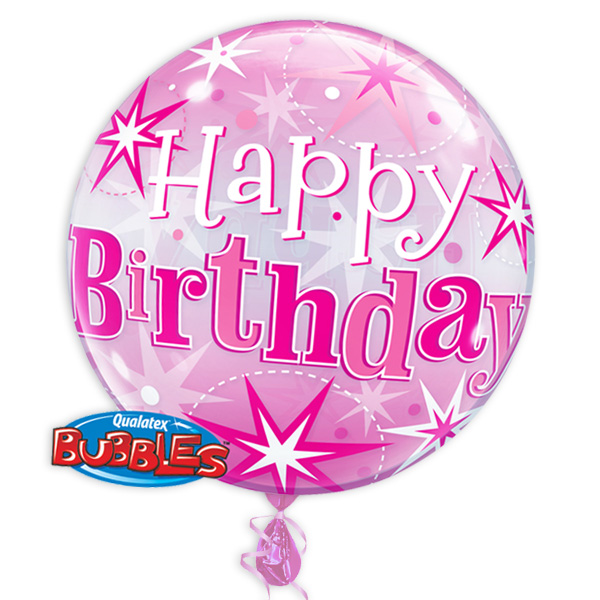 Bubble Ballon, Happy Birthday, pink, 56cm, heliumgeeignet