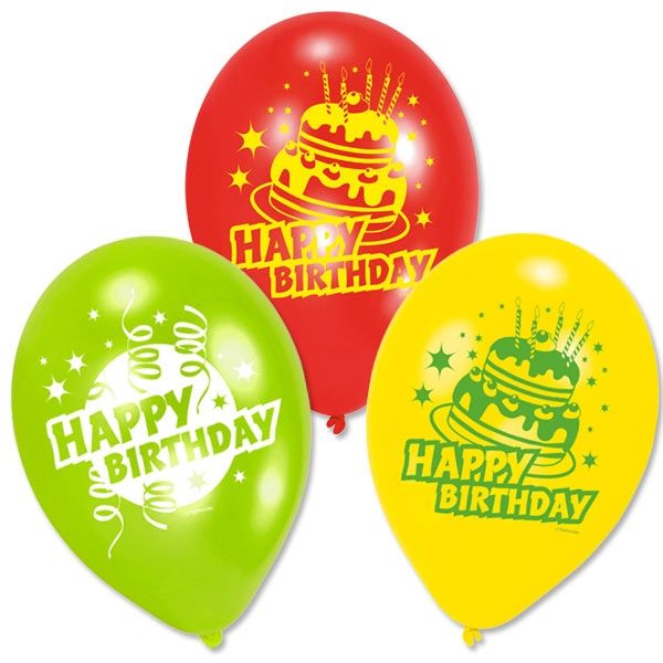 Latexballons Happy Birthday Torte, 6er, 22,8cm
