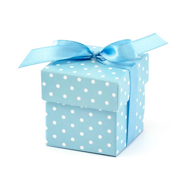 Blau-weiß gepunktete Geschenkboxen im 10er Pack, 5,2cm x 5,2cm