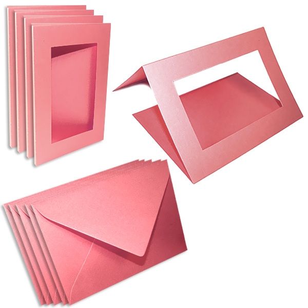 Passepartoutkarten –  rechteckig rosa, 5er