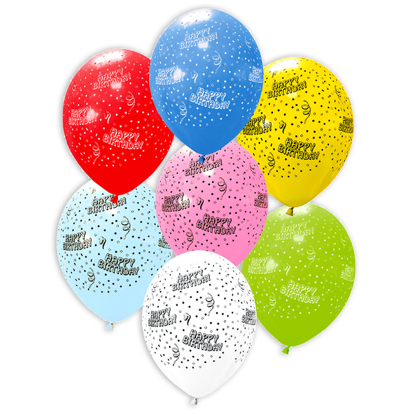 Bunte Latexballons, Happy Birthday, 6er Pack, Ø 30cm