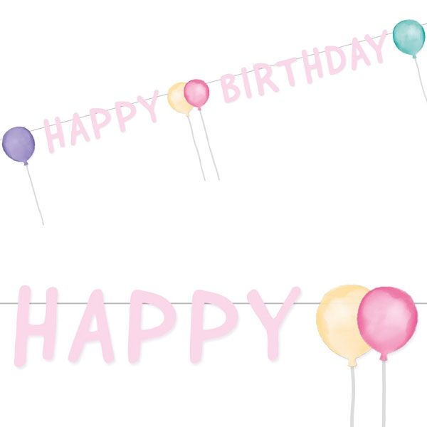 Buchstabenkette, Ballons Pastell, Happy Birthday, 1,5m