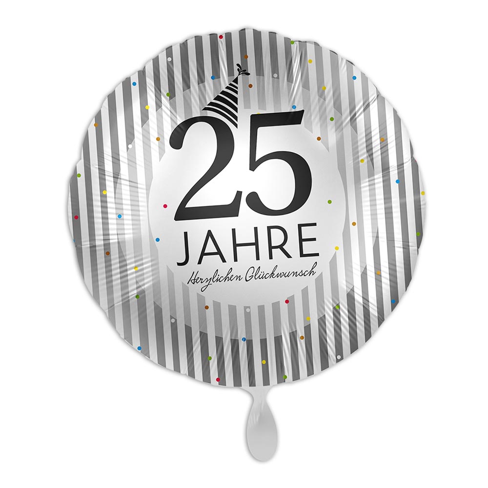 Zum 25. Geburtstag, Silber, Folienballon rund Ø 34 cm