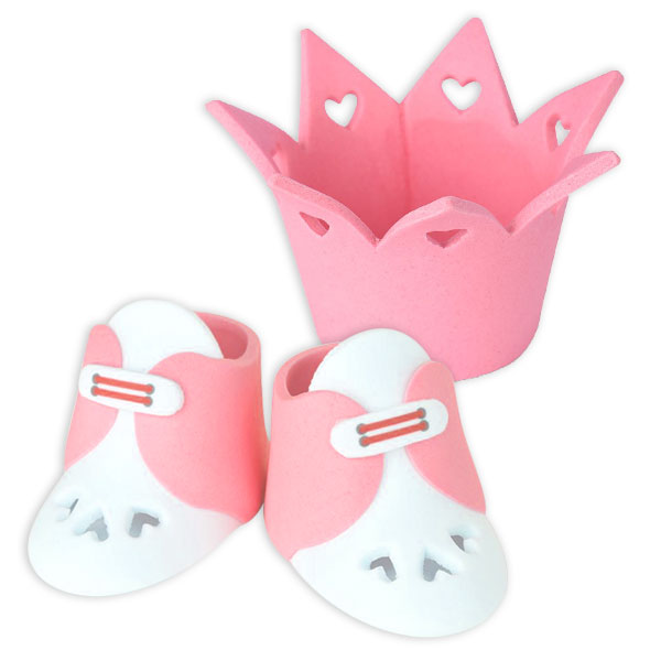Zuckerfigurenset Krone und Schuhe in rosa, 3-teilig