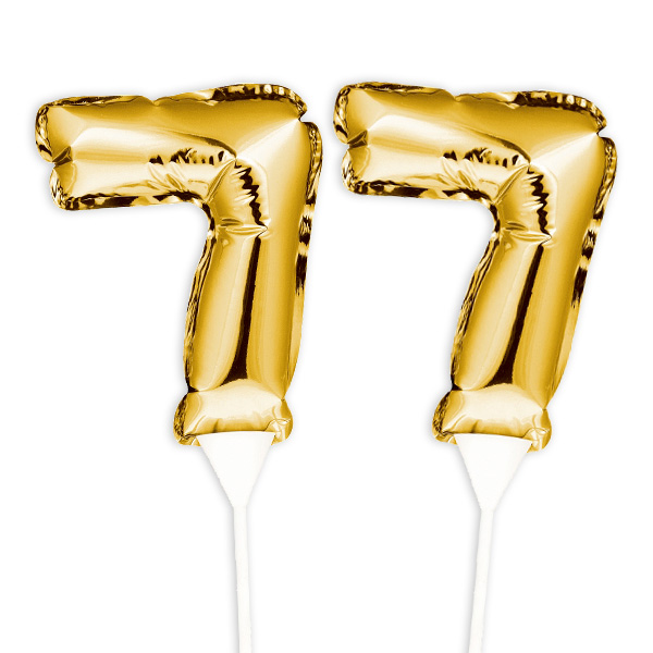 Folienballon-Kuchenpicker zum 77. Geburtstag, Zahl 2 x 7, selbstaufblasend
