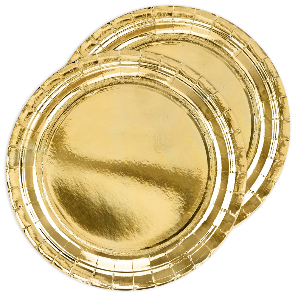 Gold glänzende Partyteller aus Pappe, 6er Pack, Ø 23cm