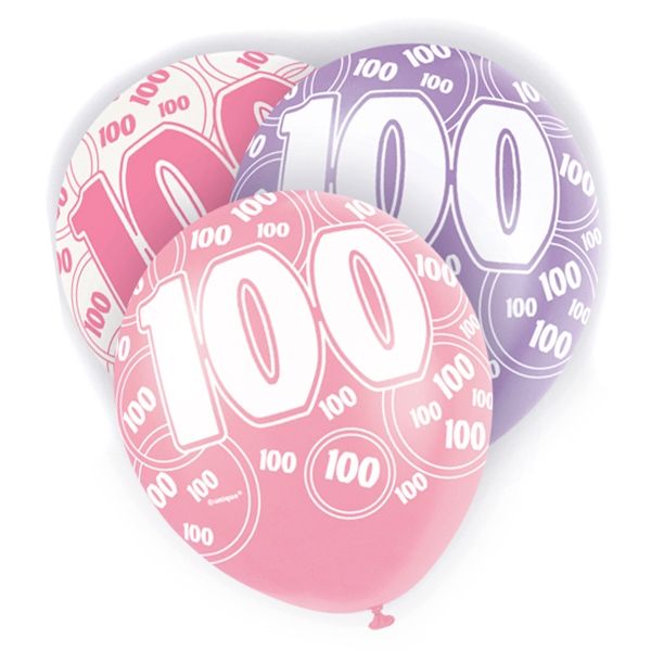 Latexballons Zahl 100 lila+pink,6er,30cm