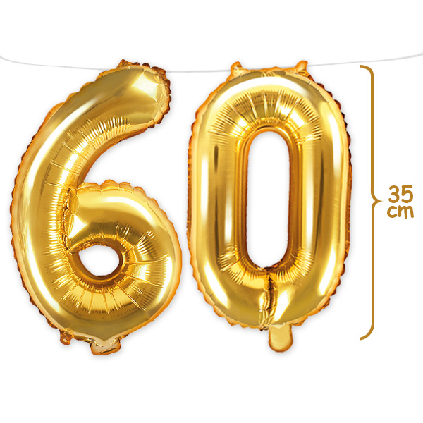 60. Geburtstag, Zahlenballon Set 6 & 0 in gold, 35cm hoch