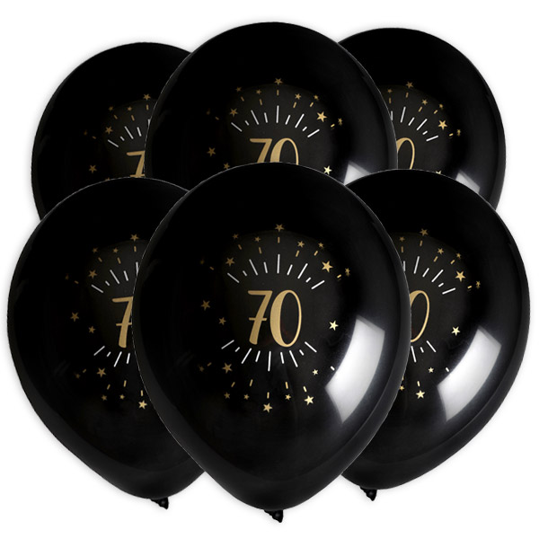 Luftballons "Zahl 70" in schwarz-gold, 8er Pack, Ø 23cm