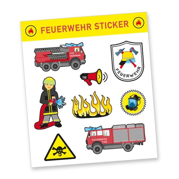 Feuerwehr, Sticker Bogen, 8 Sticker